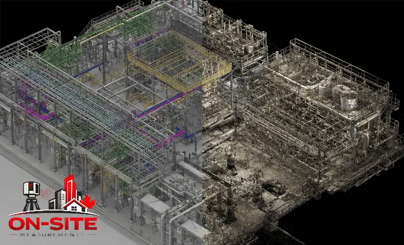 Point-cloud section view of existing mechanical room and equipment for engineering reference